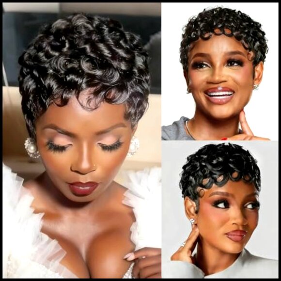 Short Curly Pixie Cut Wig Glueless Human Hair Adjustable Cap Daily Wear